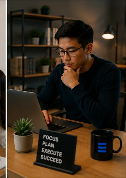 Team member focused on work at a laptop