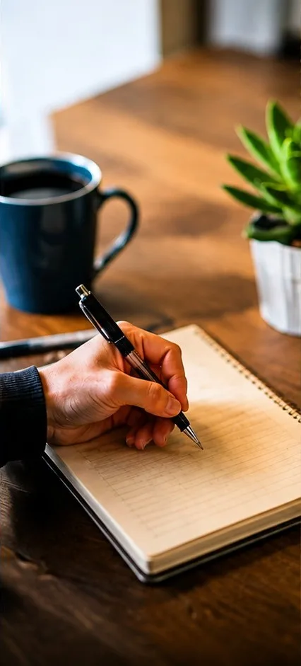 Hand writing notes in a notebook