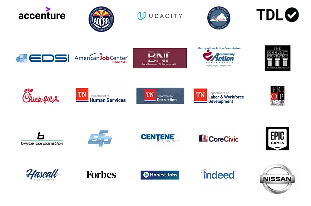 Persevere partner logos including Accenture, AWS, Amazon, Forbes, Walmart, Nissan, and more