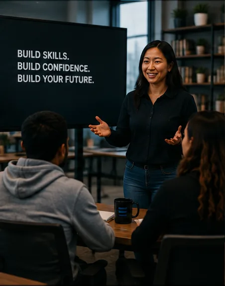 Volunteer leading a skills workshop