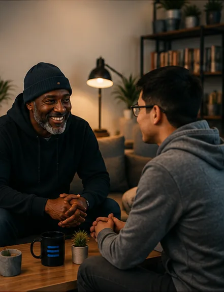 Volunteer mentor talking with a participant